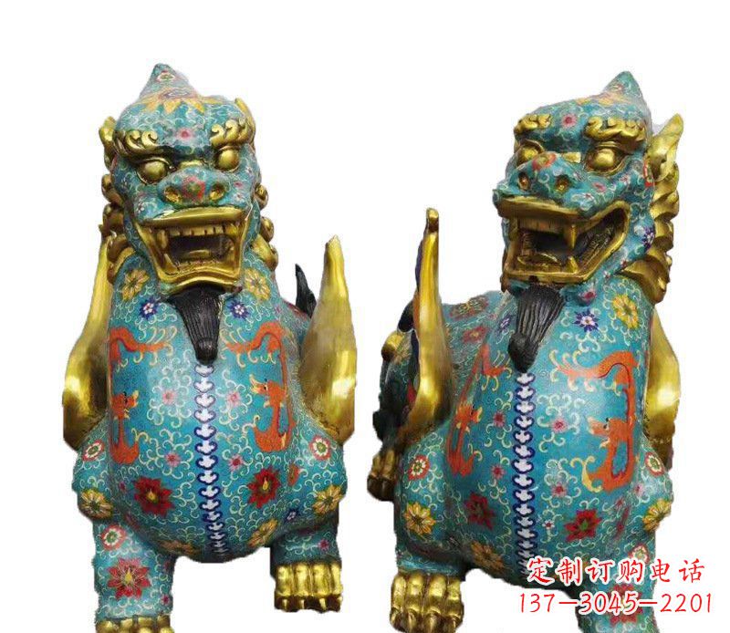 周口铜雕彩绘镇宅麒麟雕塑摆件