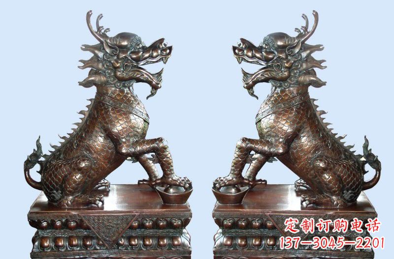 周口铜雕踩元宝招财麒麟