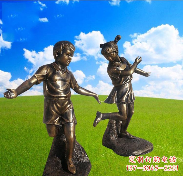 周口铜雕儿童踢毽子