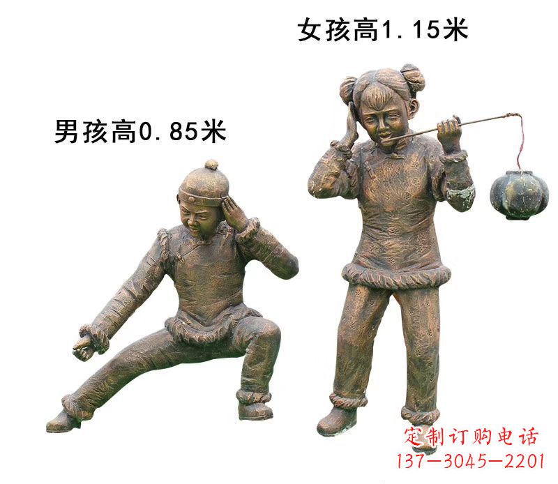 周口铜雕放鞭炮的儿童童趣雕塑