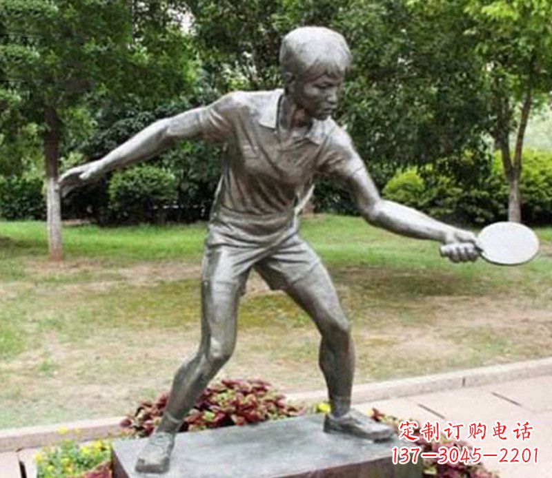 周口铜雕户外公园打乒乓球运动人物摆件