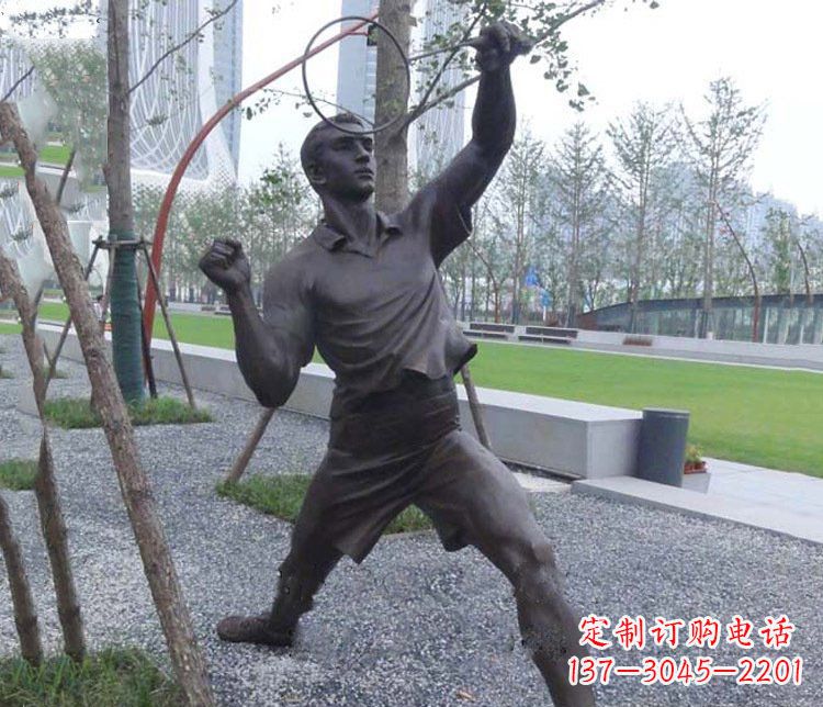 周口铜雕户外公园打羽毛球运动人物摆件