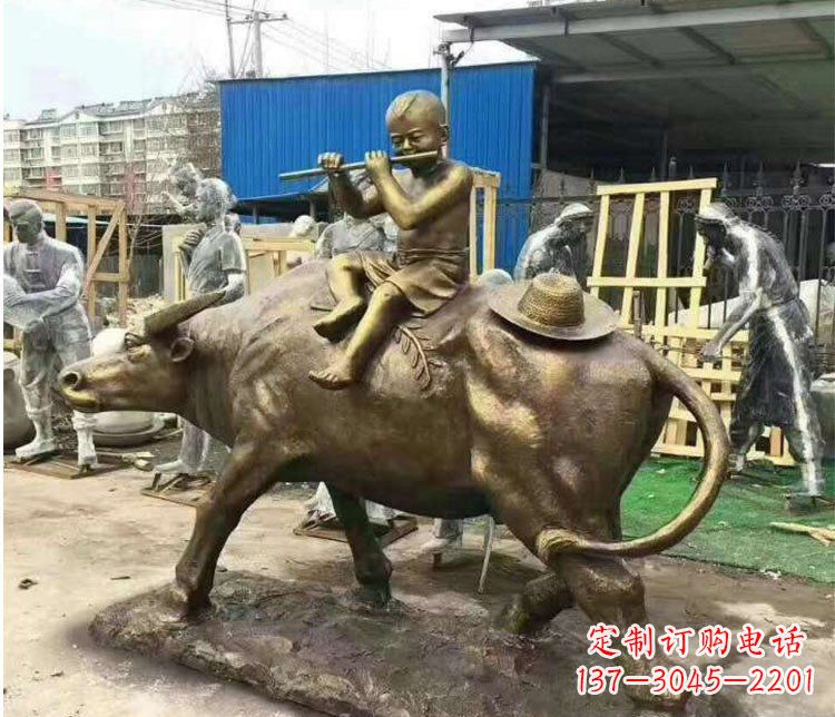周口铜雕户外牧童骑牛雕塑摆件