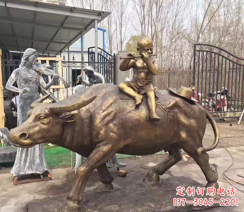 周口铜雕户外牧童骑牛