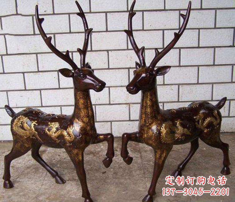 周口铜雕吉祥复古梅花鹿雕塑摆件