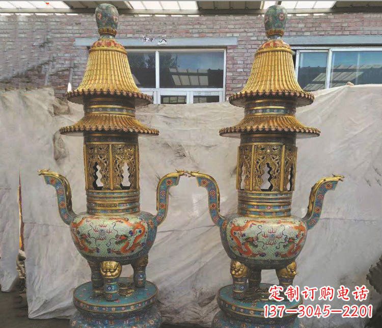 周口铜雕景泰蓝香炉雕塑摆件