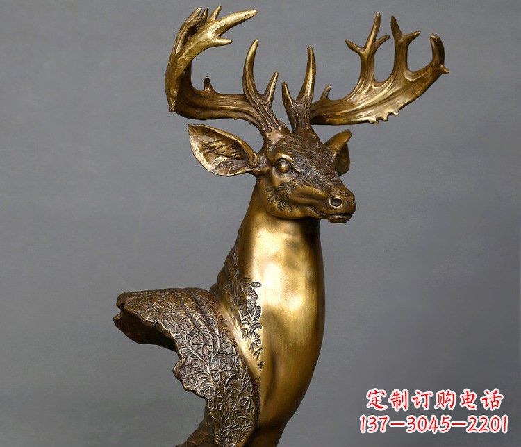 周口铜雕如意铜鹿头摆件