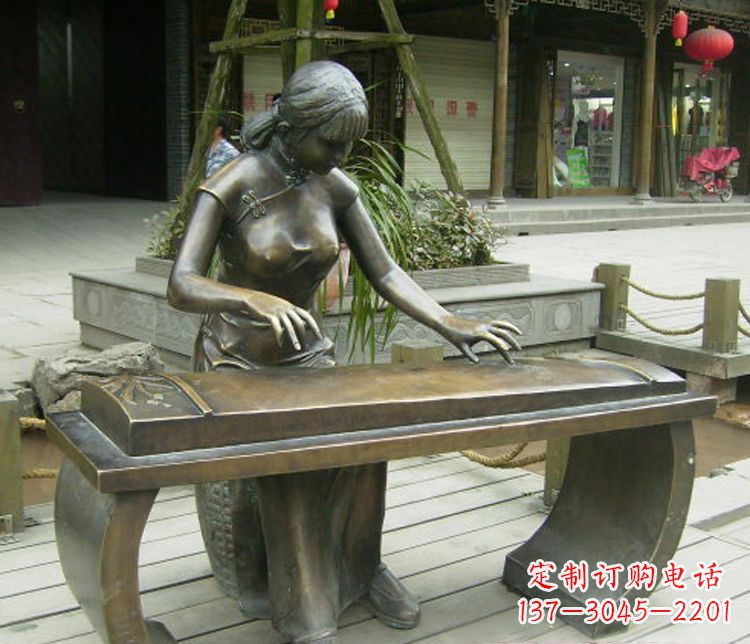 周口铜雕现代人物弹古筝雕塑
