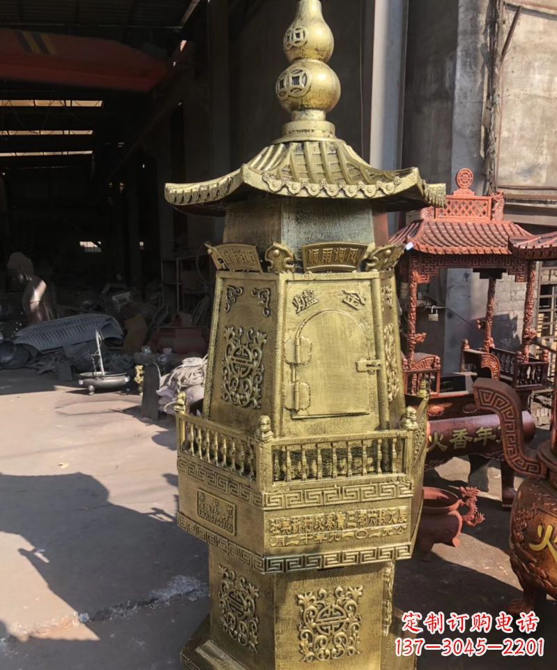 周口铜雕香炉塔寺庙摆件