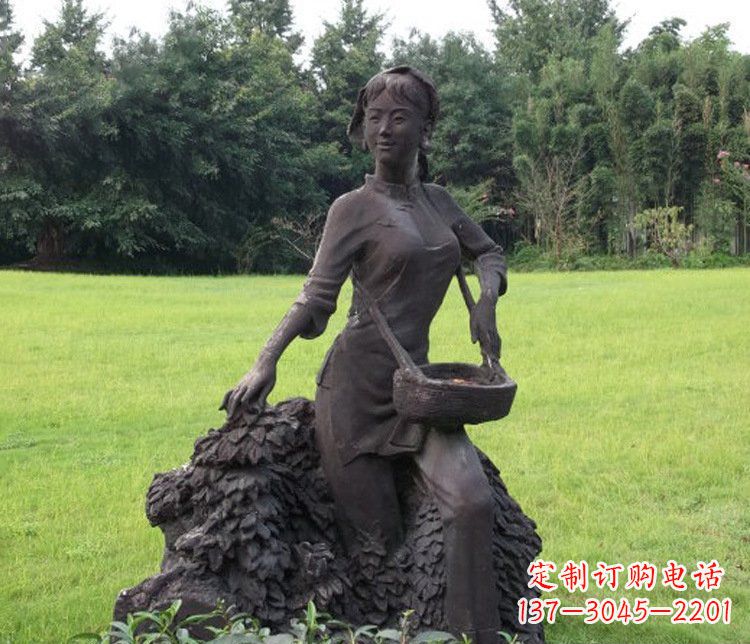 周口铜雕园林采茶女孩人物雕塑