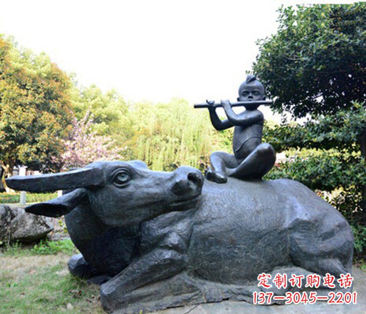 周口铜雕园林牧童骑牛景观摆件
