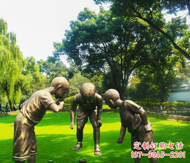 周口铜雕园林玩陀螺儿童雕塑