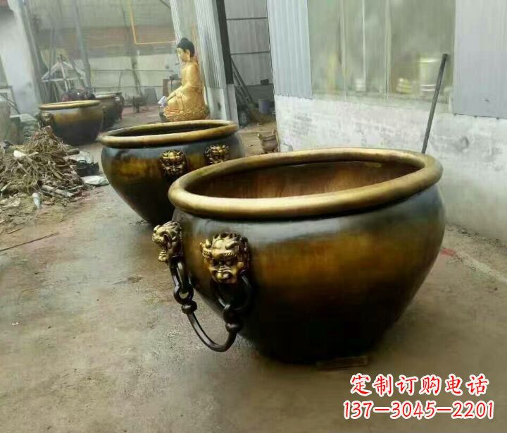 周口铜雕圆形荷花水缸雕塑 (2)