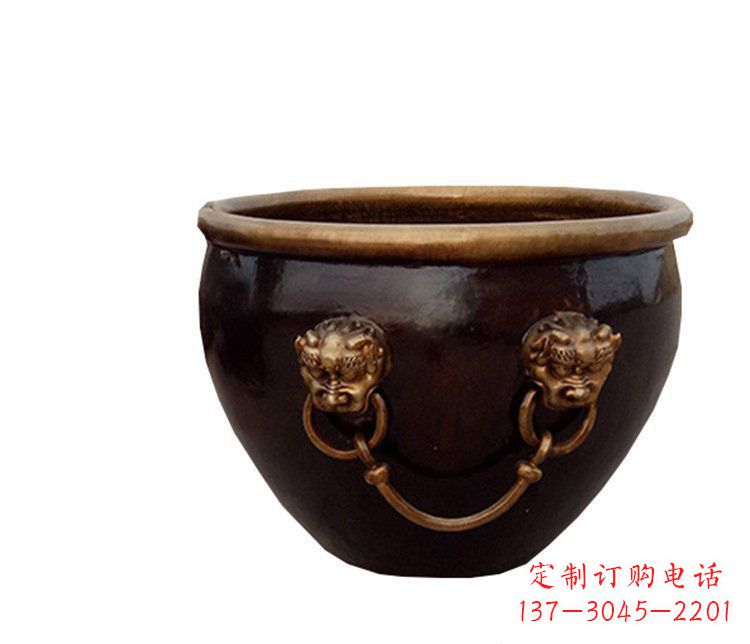 周口铜雕圆形荷花水缸雕塑 (4)