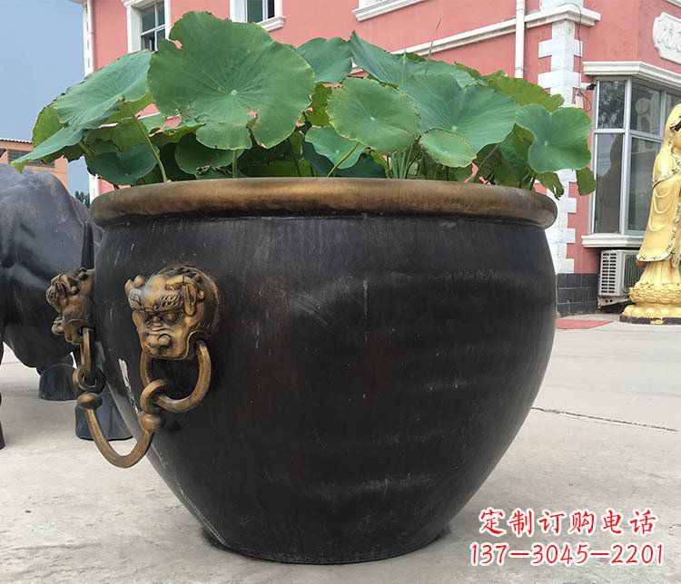 周口铜雕圆形荷花水缸雕塑 (3)