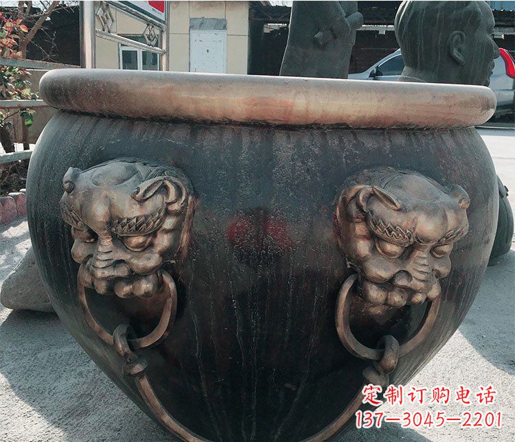周口铜雕圆形荷花水缸雕塑 (6)