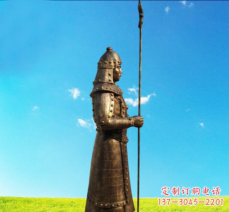 周口铜雕战士站岗古代人物雕塑
