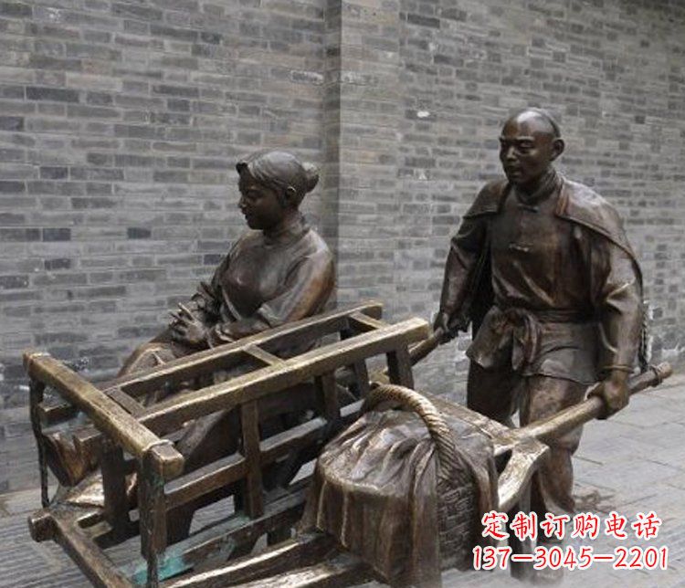 周口推独轮车的人物铜雕