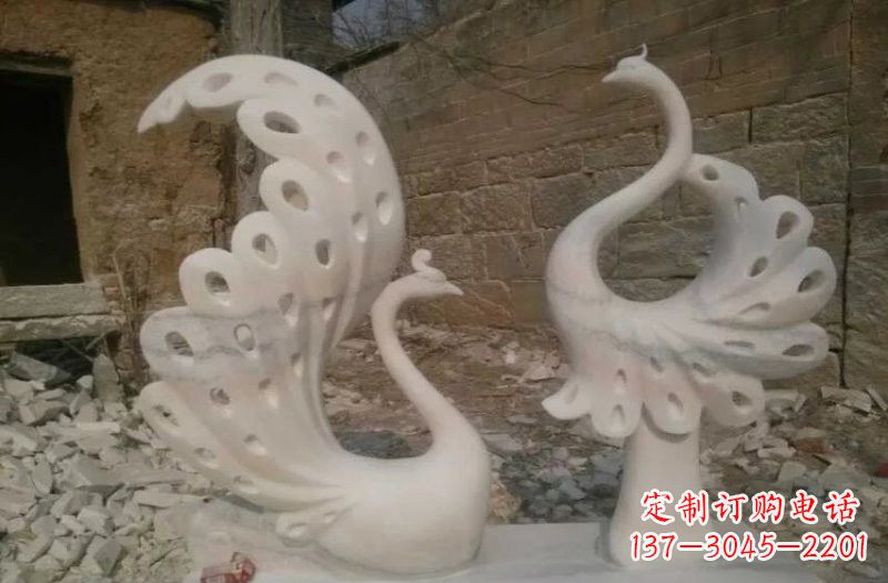 周口晚霞红抽象石雕孔雀