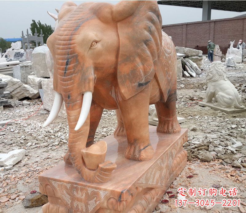周口晚霞红大象招财石雕