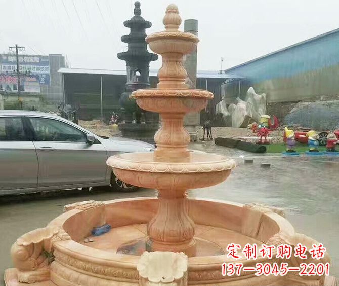 周口晚霞红多层大型石雕喷泉 (3)