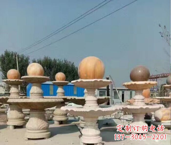 周口晚霞红多层风水球喷泉石雕