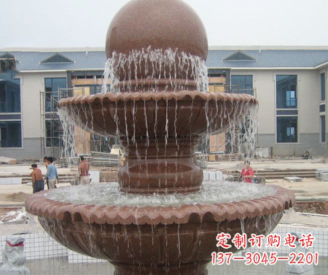 周口晚霞红风水球多层喷泉石雕 (2)