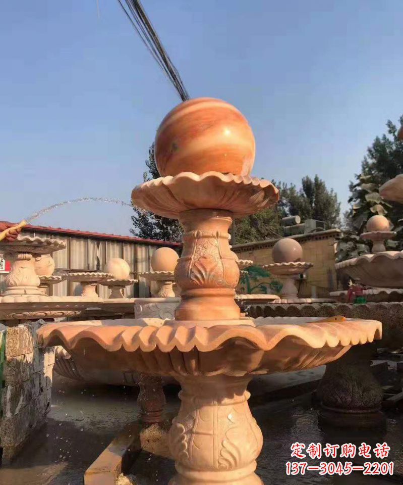 周口晚霞红风水球雕塑别墅庭院景观雕塑