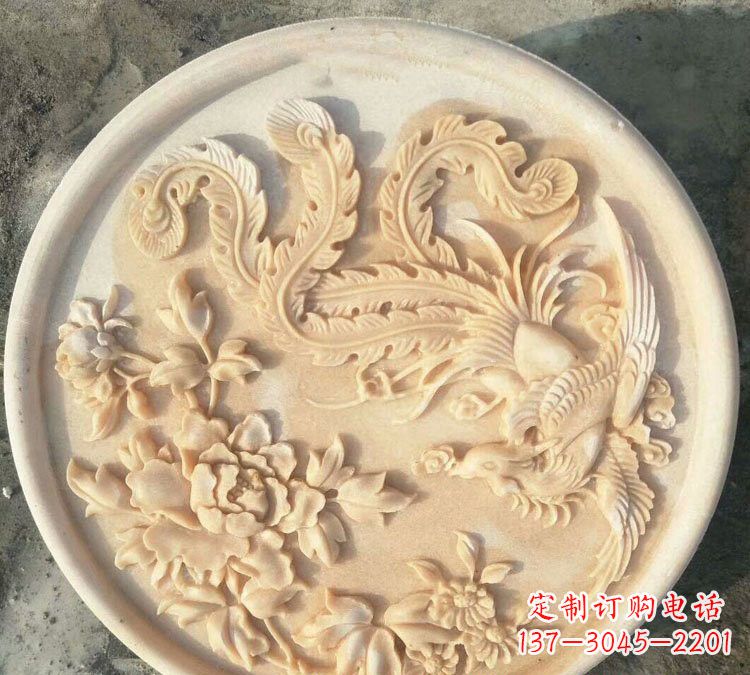 周口晚霞红凤凰牡丹石浮雕