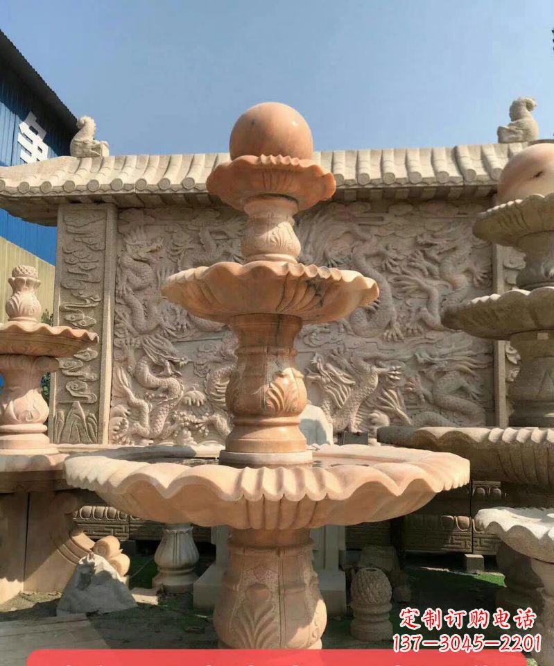 周口晚霞红风水球石雕喷泉