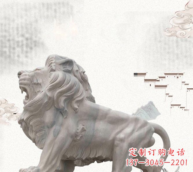 周口晚霞红公园动物仿真狮子石雕
