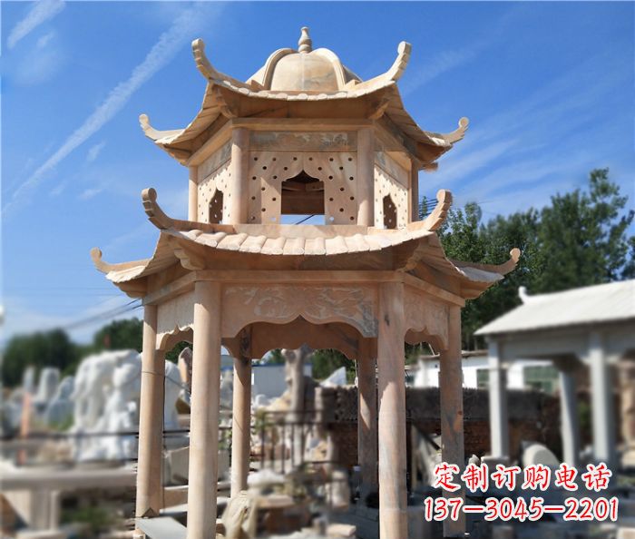 周口晚霞红公园双层六角凉亭石雕