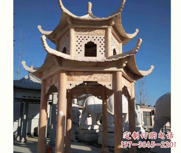 周口晚霞红公园双层六角凉亭石雕 (2)