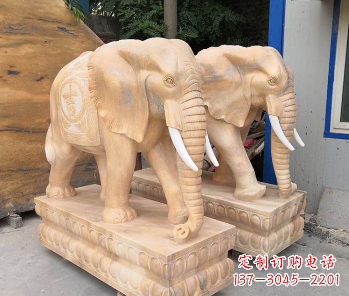 周口晚霞红吉祥如意大象门口石雕