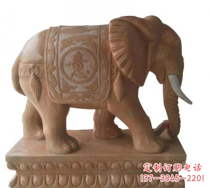 周口晚霞红吉祥如意大象石雕 (2)
