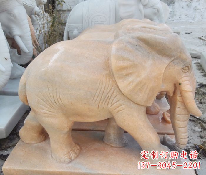 周口晚霞红吉祥如意大象石雕 (3)
