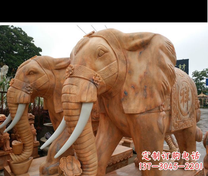 周口晚霞红吉祥如意门口镇宅招财大象石雕 (3)