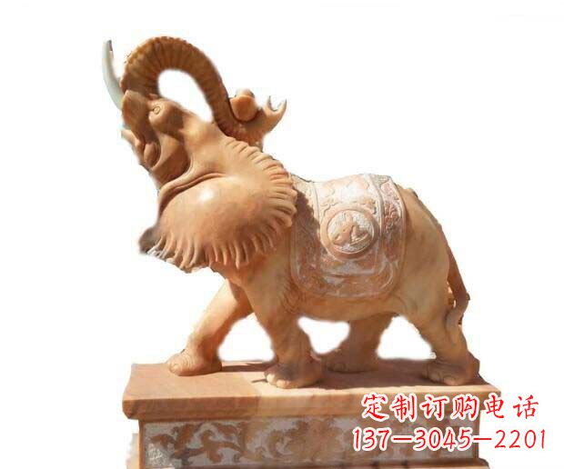 周口晚霞红吉祥如意象鼻朝天的大象石雕