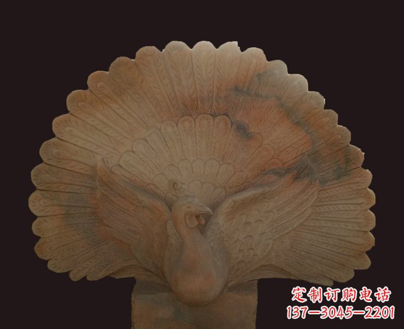 周口晚霞红开屏孔雀石雕