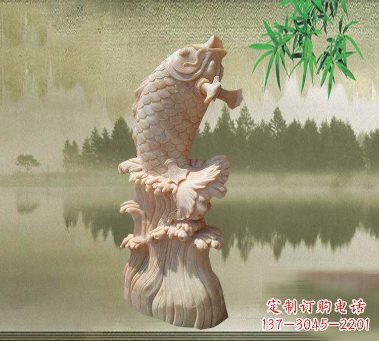 周口晚霞红鲤鱼石雕