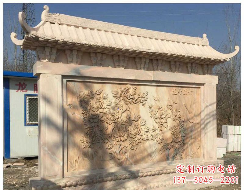 周口晚霞红牡丹花浮雕影壁