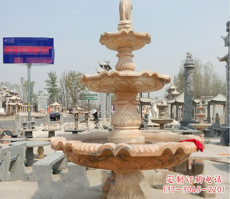 周口晚霞红喷泉喷水盆石雕
