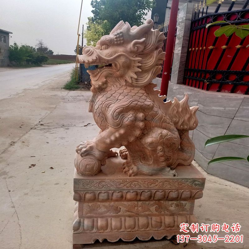 周口晚霞红麒麟石雕