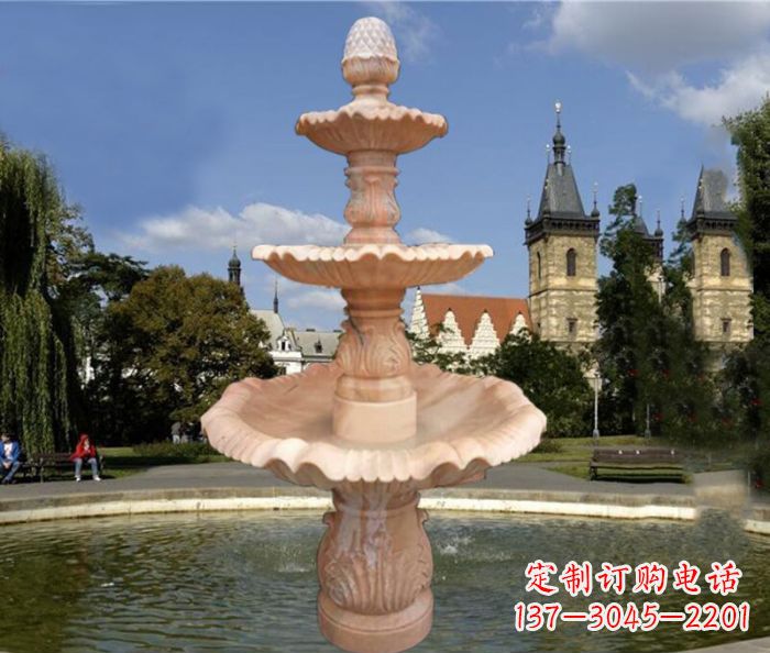 周口晚霞红三层喷泉广场石雕