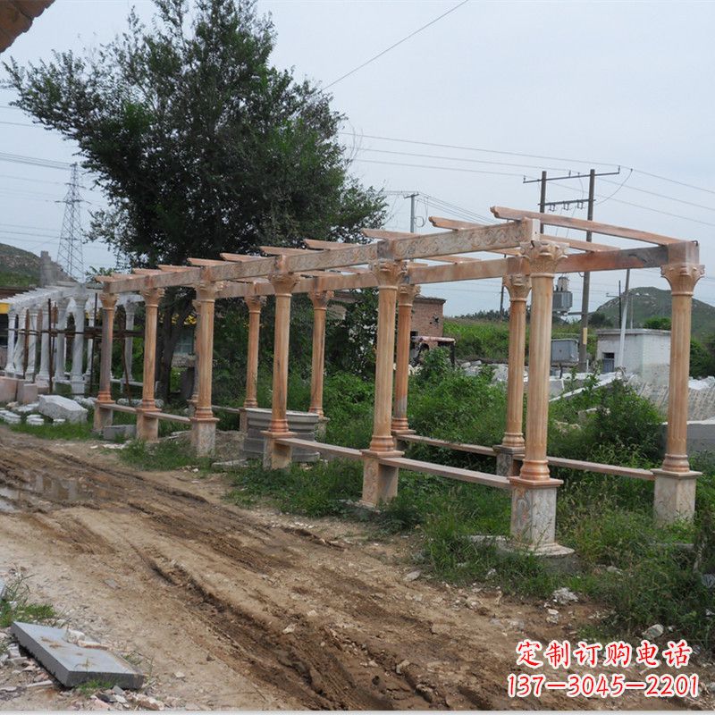 周口晚霞红石雕花架长廊