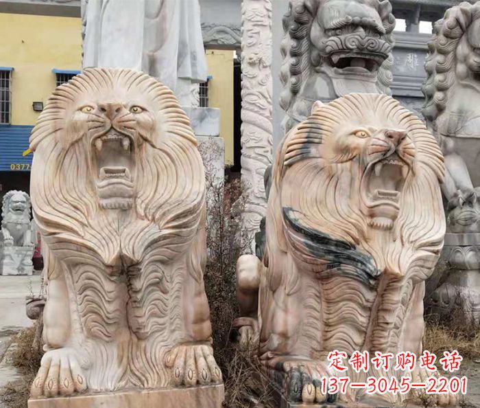 周口晚霞红石雕欧式石狮子