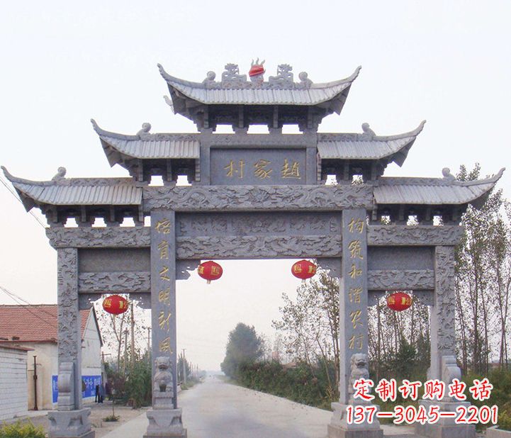 周口晚霞红石雕牌坊