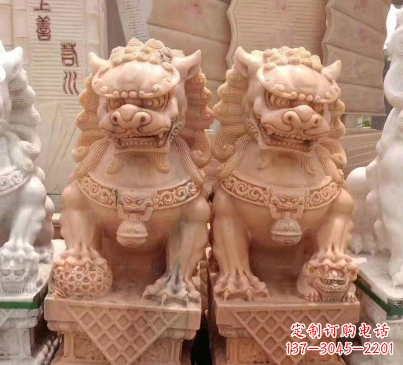 周口晚霞红石雕狮子