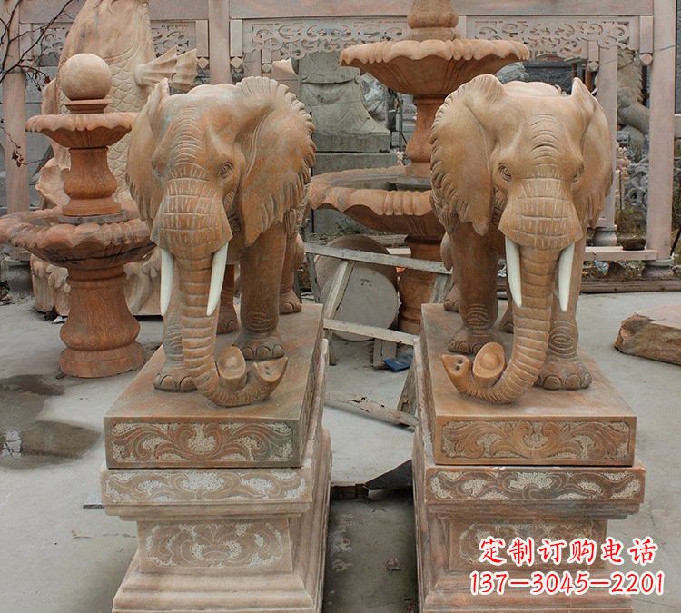 周口晚霞红石雕元宝大象