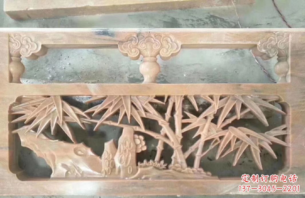 周口晚霞红石浮雕栏板户外摆件园林景观雕塑